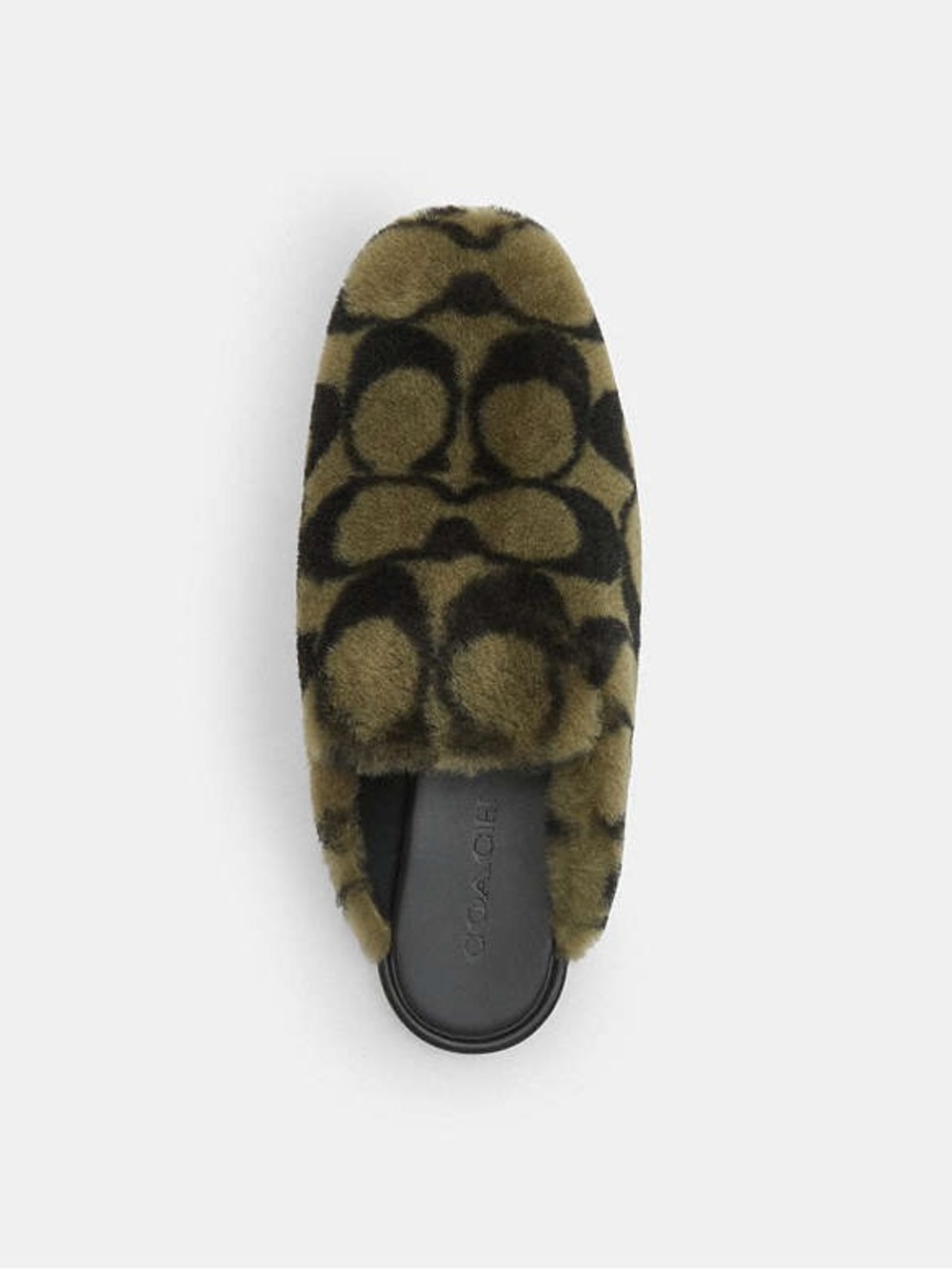 Coach Olive and Black Logo Shearling Slip-On Mule